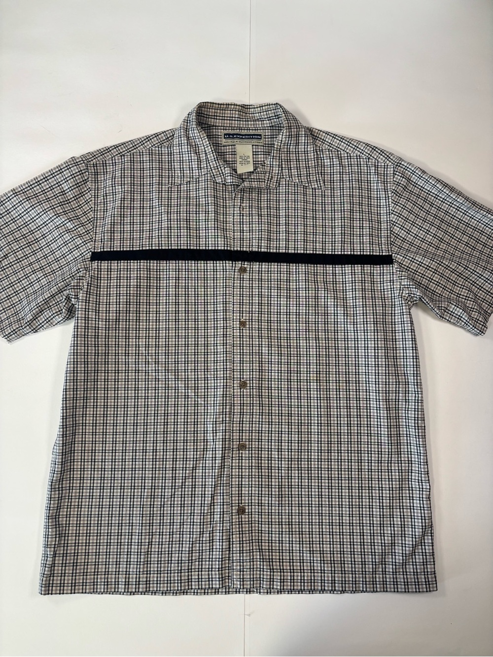 U.S. Expedition Men’s Large Button Up Black/Cream Plaid